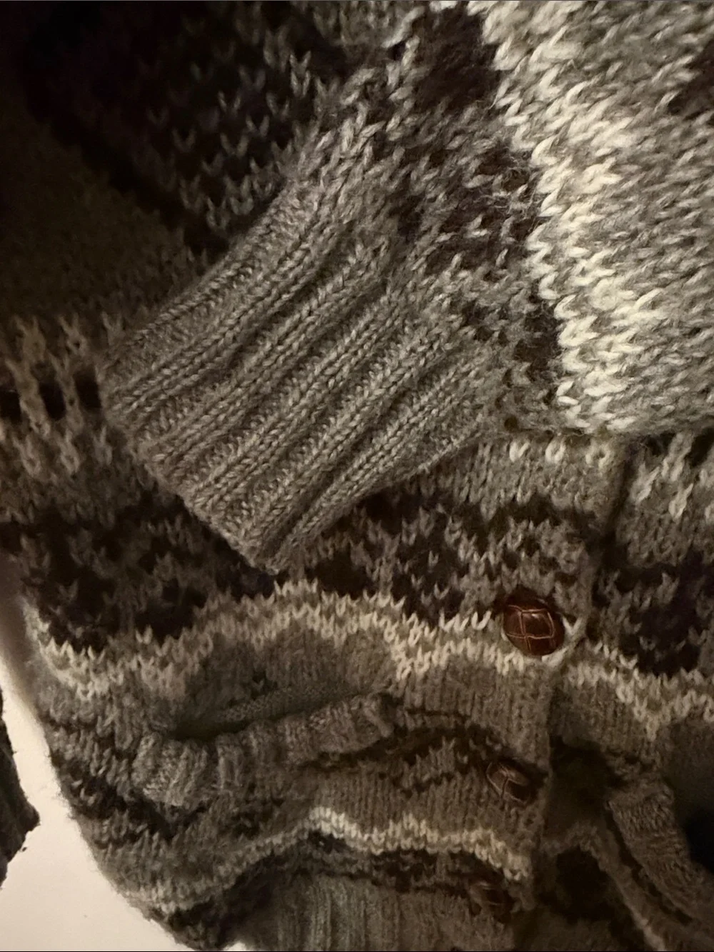 Forever 21 Gray and Brown Fair Isle Shawl-Collar Cardigan 99 - Picture 9 of 11